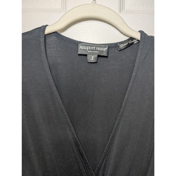 Black Jersey Maxi Dress Vneck Faux Wrap Womens Sz S Short Sleeves Newport News - Picture 4 of 9